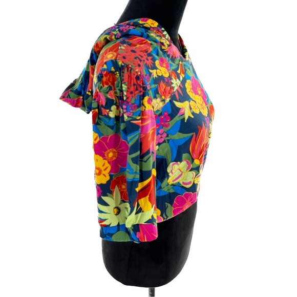 Sorella Floral Cropped Hooded Short Sleeve Boho Blouse Size Large - Picture 7 of 16